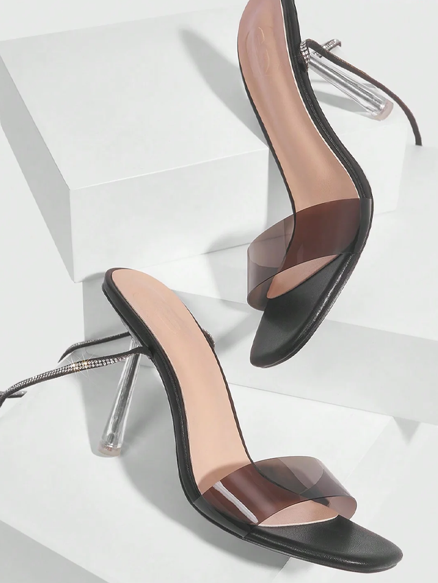 Crystal Decor Ankle Straps High Heels Sandals