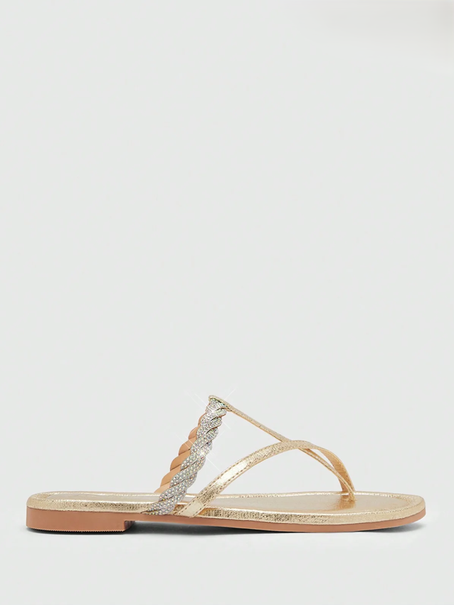 Rhinestone Decor Thong Sandals