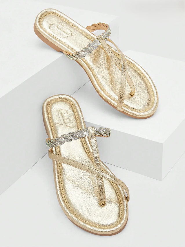 Rhinestone Decor Thong Sandals