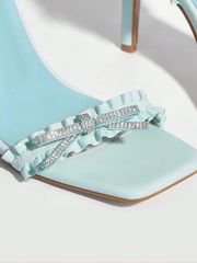 Rhinestone Decor Bow Knot High Heel Sandals