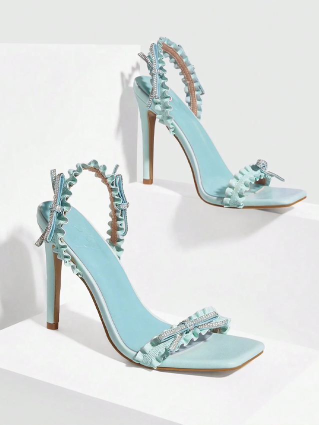 Rhinestone Decor Bow Knot High Heel Sandals
