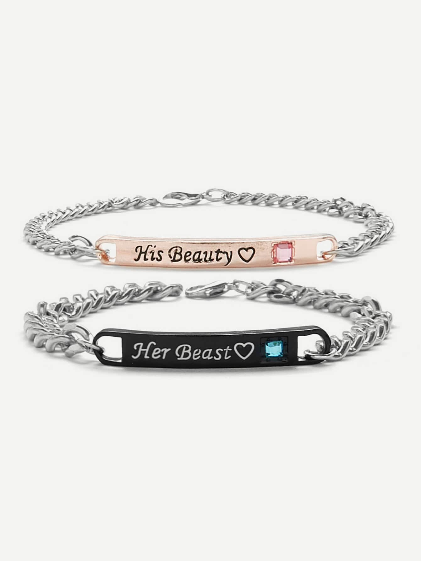 Letter Detail Chain Bracelet 2Pcs - FD ⚡