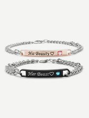 Letter Detail Chain Bracelet 2Pcs - FD ⚡