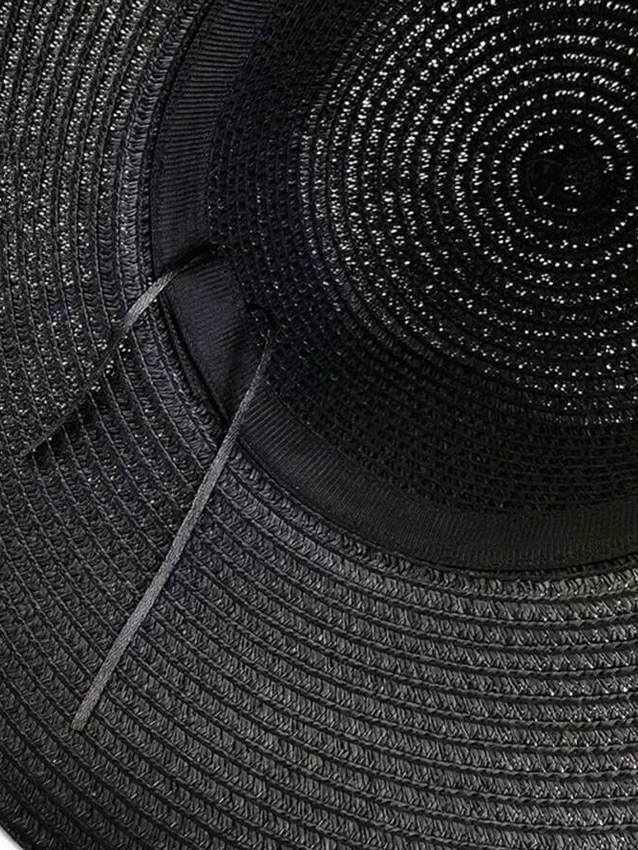 1pc Black Bowknot Decorated Straw Hat