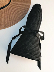 1pc Black Bowknot Decorated Straw Hat