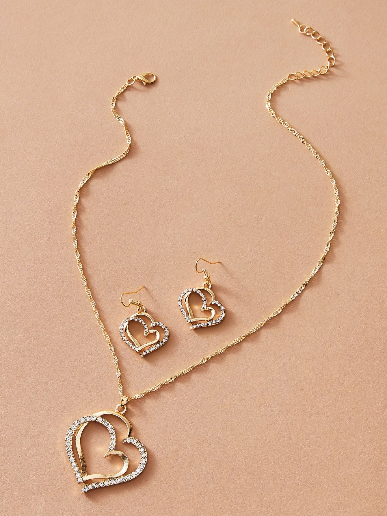 1pc Rhinestone Decor Heart Pendant Necklace Earrings - FD ⚡