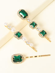 3pcs Gemstone Engraved Hair Clip - EC - TheTreasureBox.pk