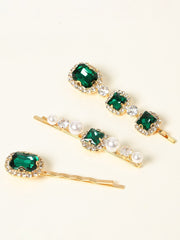 3pcs Gemstone Engraved Hair Clip - EC - TheTreasureBox.pk