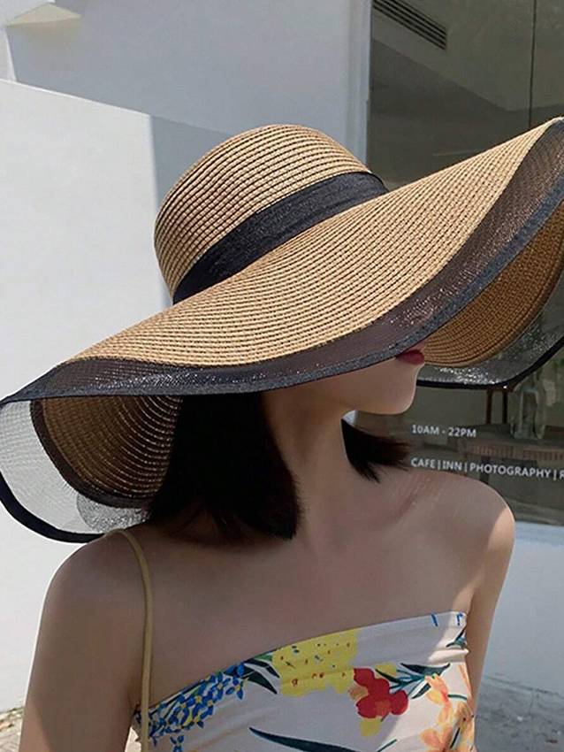 1pc Straw Hat With Wide Brim