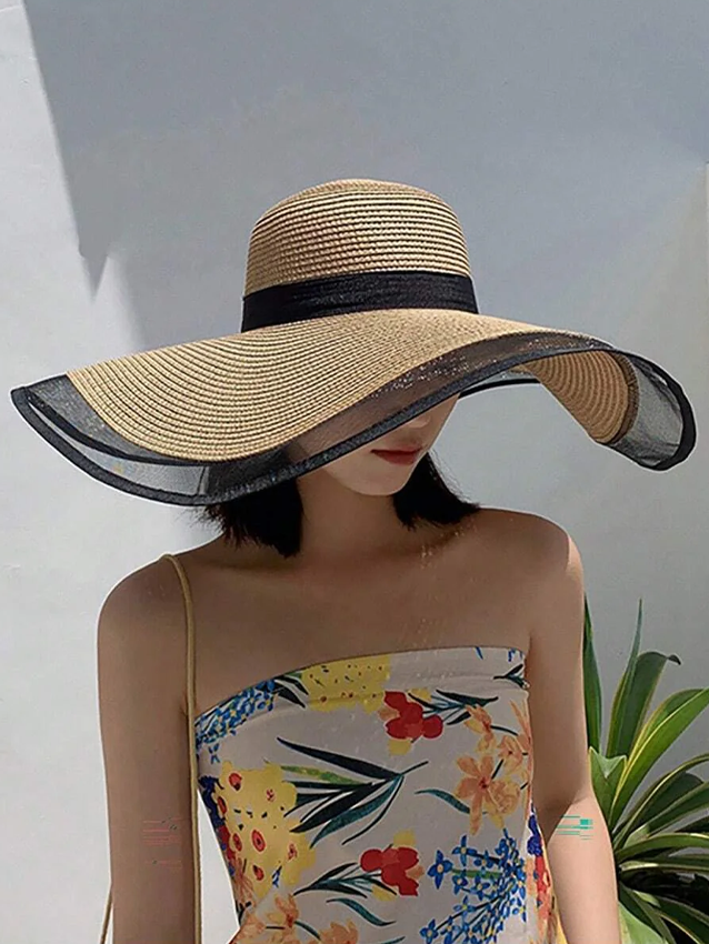 1pc Straw Hat With Wide Brim