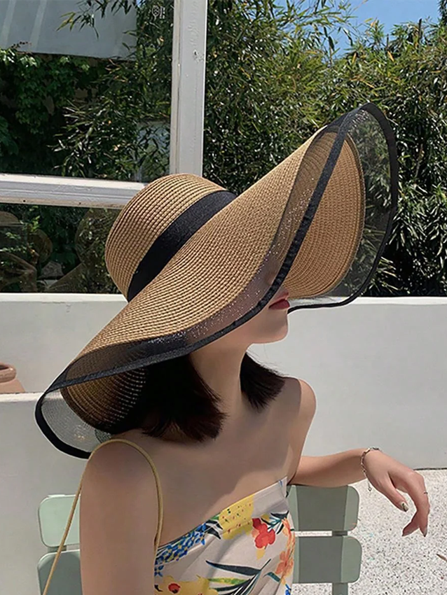 1pc Straw Hat With Wide Brim