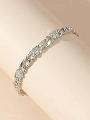 Ura Rhinestone Heart Decor Bracelet - Silver - FD ⚡