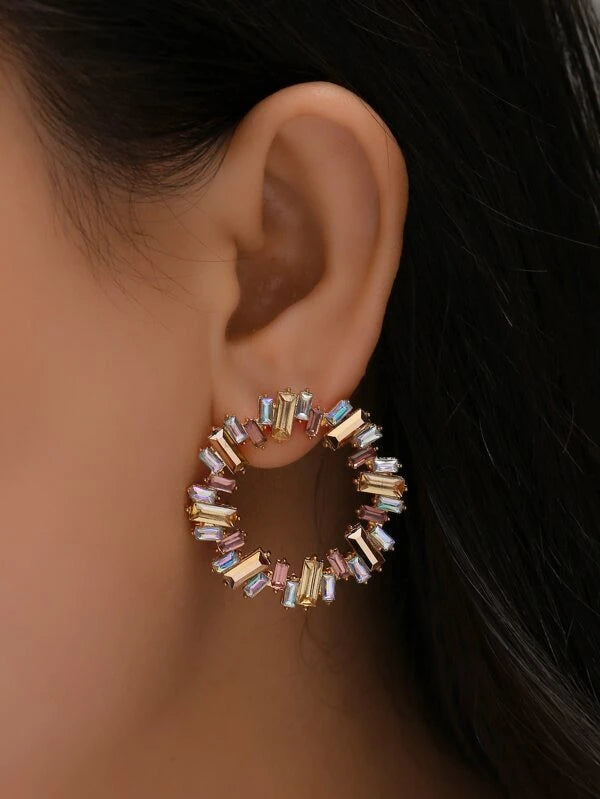 Rhinestone Round Decor Earrings  - Champagne - FD ⚡