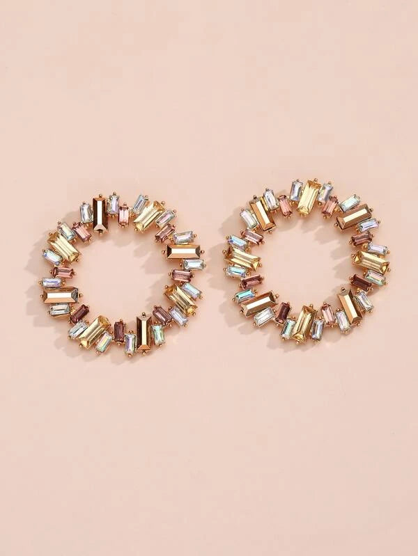 Rhinestone Round Decor Earrings  - Champagne - FD ⚡