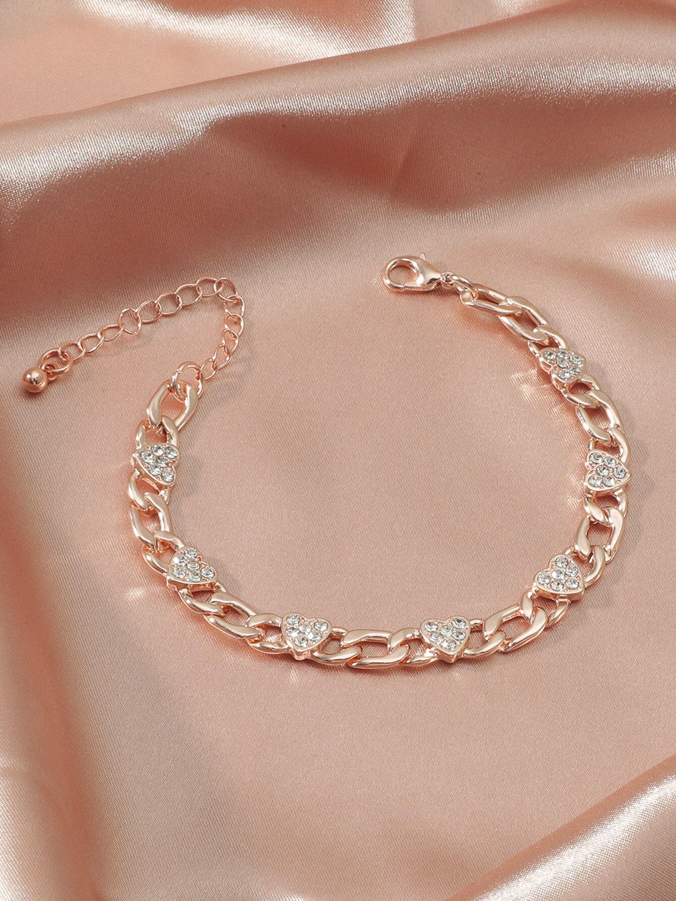 Ura Rhinestone Heart Decor Bracelet - Rose Gold - FD ⚡