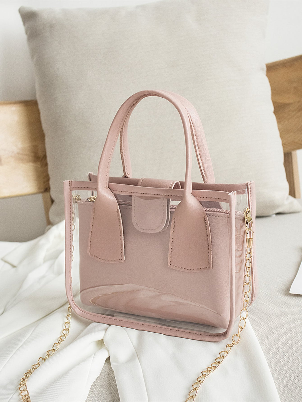 Mini Chain Square Bag With Inner Pouch  - Pink - FD ⚡