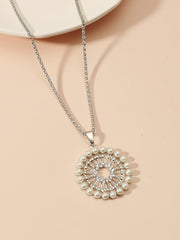 Faux Pearl Decor Round Pendant Necklace - Silver - FD ⚡