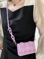 Mini Buckle Detail Stitch Detail Square Bag - Purple - FD ⚡