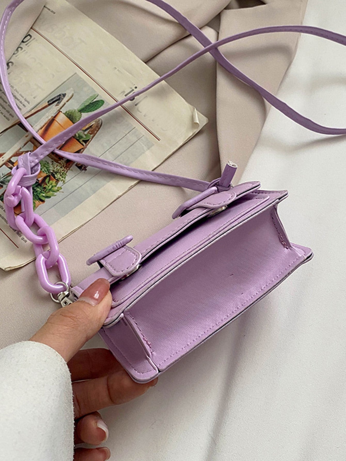 Mini Buckle Detail Stitch Detail Square Bag - Purple - FD ⚡