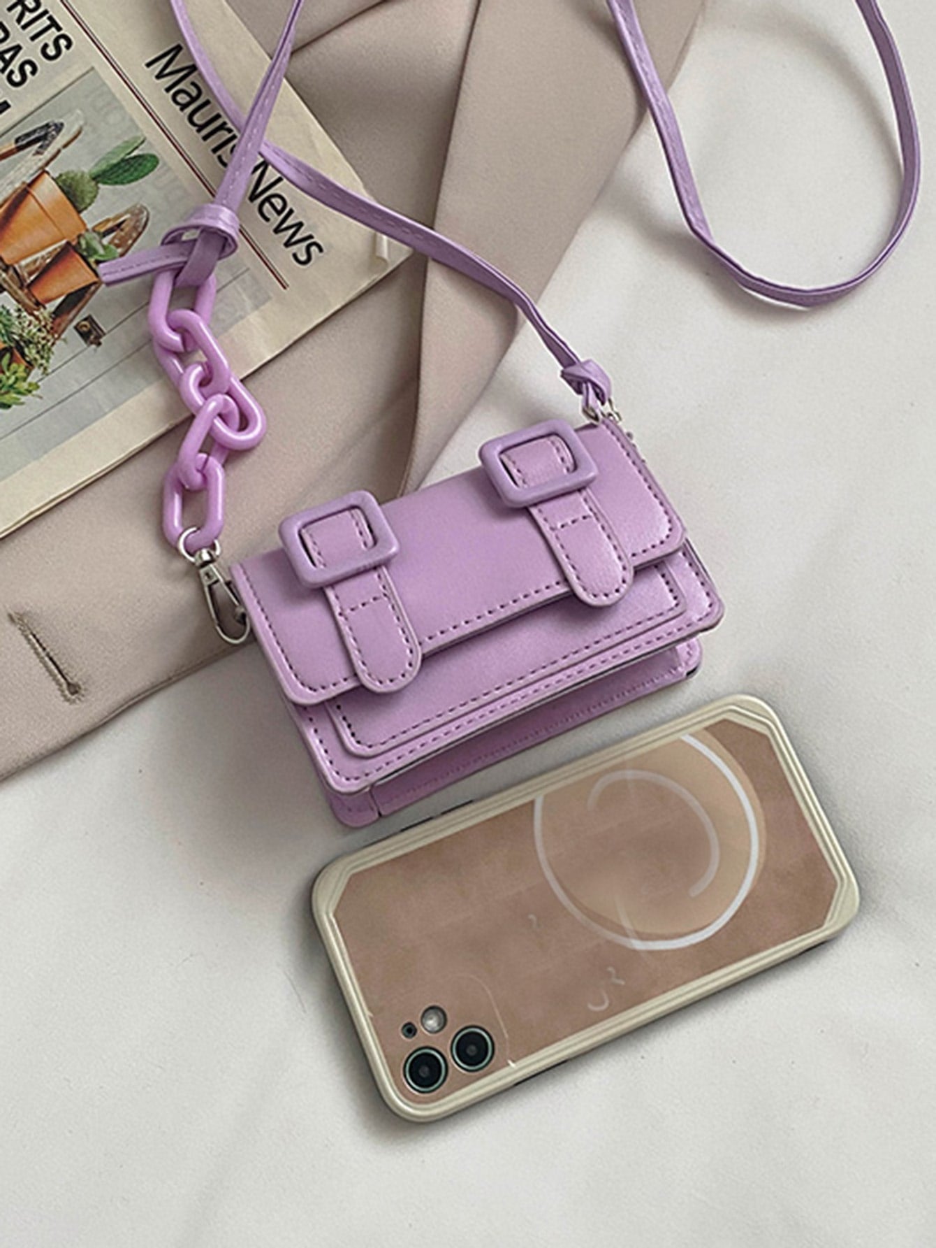 Mini Buckle Detail Stitch Detail Square Bag - Purple - FD ⚡