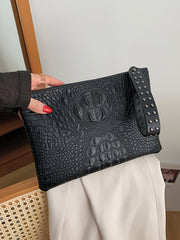 Croc Embossed Studded Decor Clutch Bag  - Black - FD ⚡