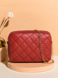 Minimalist Quilted Chain Crossbody Bag - Burgundy