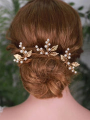 3pcs-faux-pearl-leaf-decor-hair-pin- FD ⚡