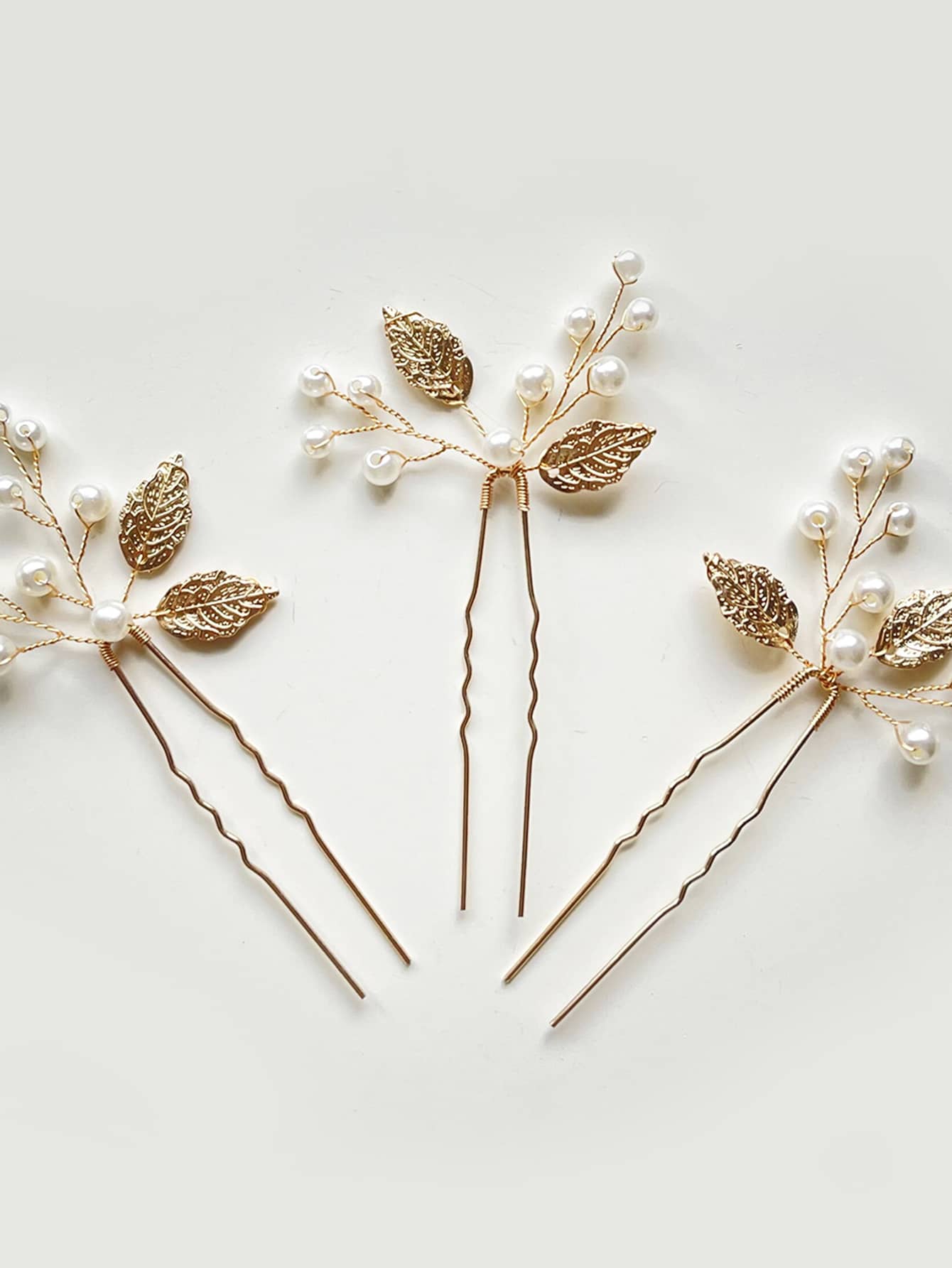 3pcs-faux-pearl-leaf-decor-hair-pin- FD ⚡