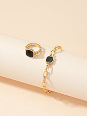 Geo Decor Bracelet & Ring  - Black