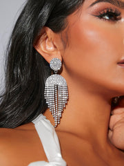 Rhinestone Tassel Drop Earrings - Silver- FD ⚡