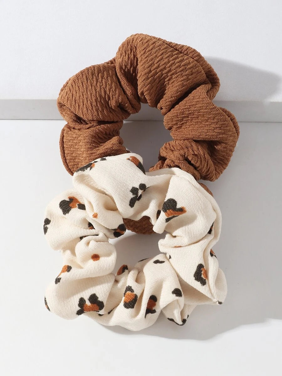 2pc Solid Floral Wide Scrunchie Set