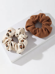 2pc Solid Floral Wide Scrunchie Set