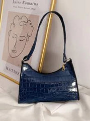 Croc Embossed Shoulder Bag - Navy Blue