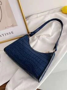 Croc Embossed Shoulder Bag - Navy Blue