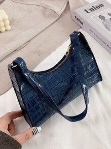 Croc Embossed Shoulder Bag - Navy Blue