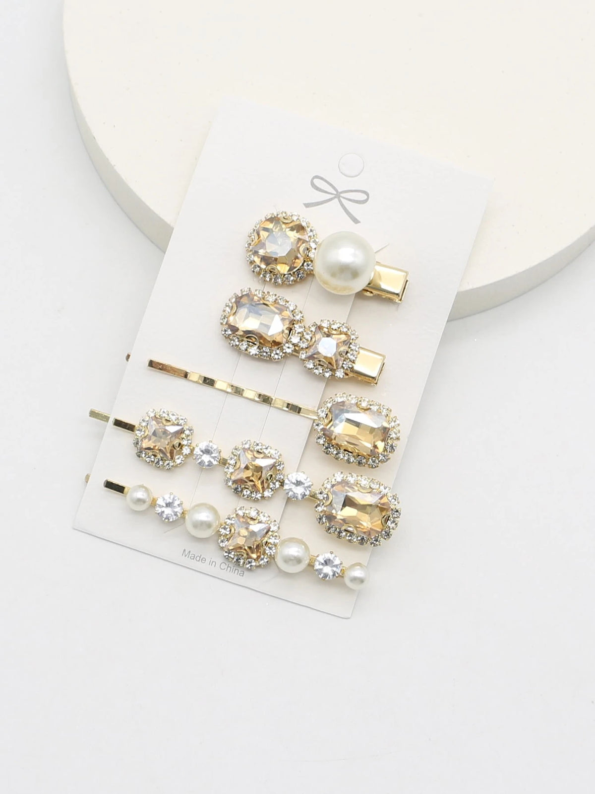 5PCS Metal Rhinestone Straight Hair Clips Pearl Hair Clips