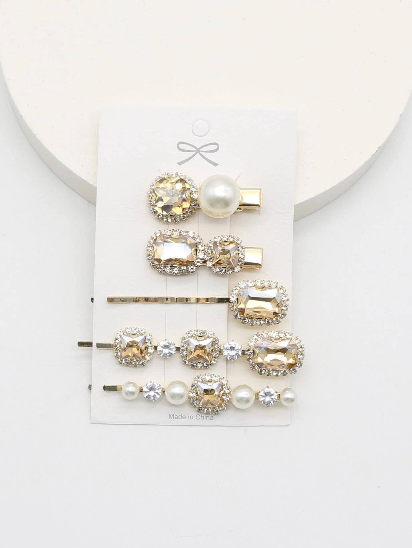 5PCS Metal Rhinestone Straight Hair Clips Pearl Hair Clips