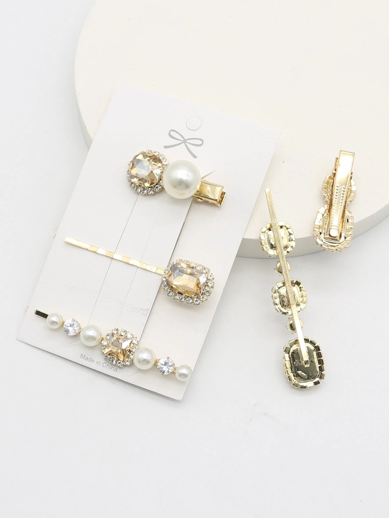5PCS Metal Rhinestone Straight Hair Clips Pearl Hair Clips