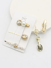 5PCS Metal Rhinestone Straight Hair Clips Pearl Hair Clips