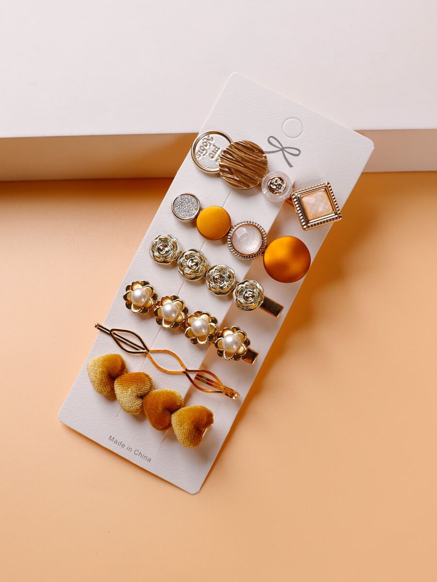 6pcs Heart & Round Decor Hair Clip
