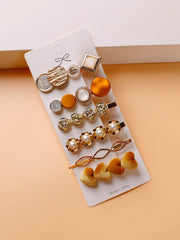 6pcs Heart & Round Decor Hair Clip