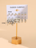 12pairs Faux Pearl & Heart Decor Earrings - Silver - FD ⚡