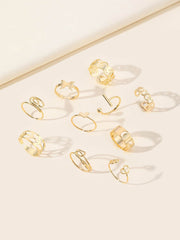 10pcs Hollow Out Heart Decor Cuff Ring  - FD ⚡