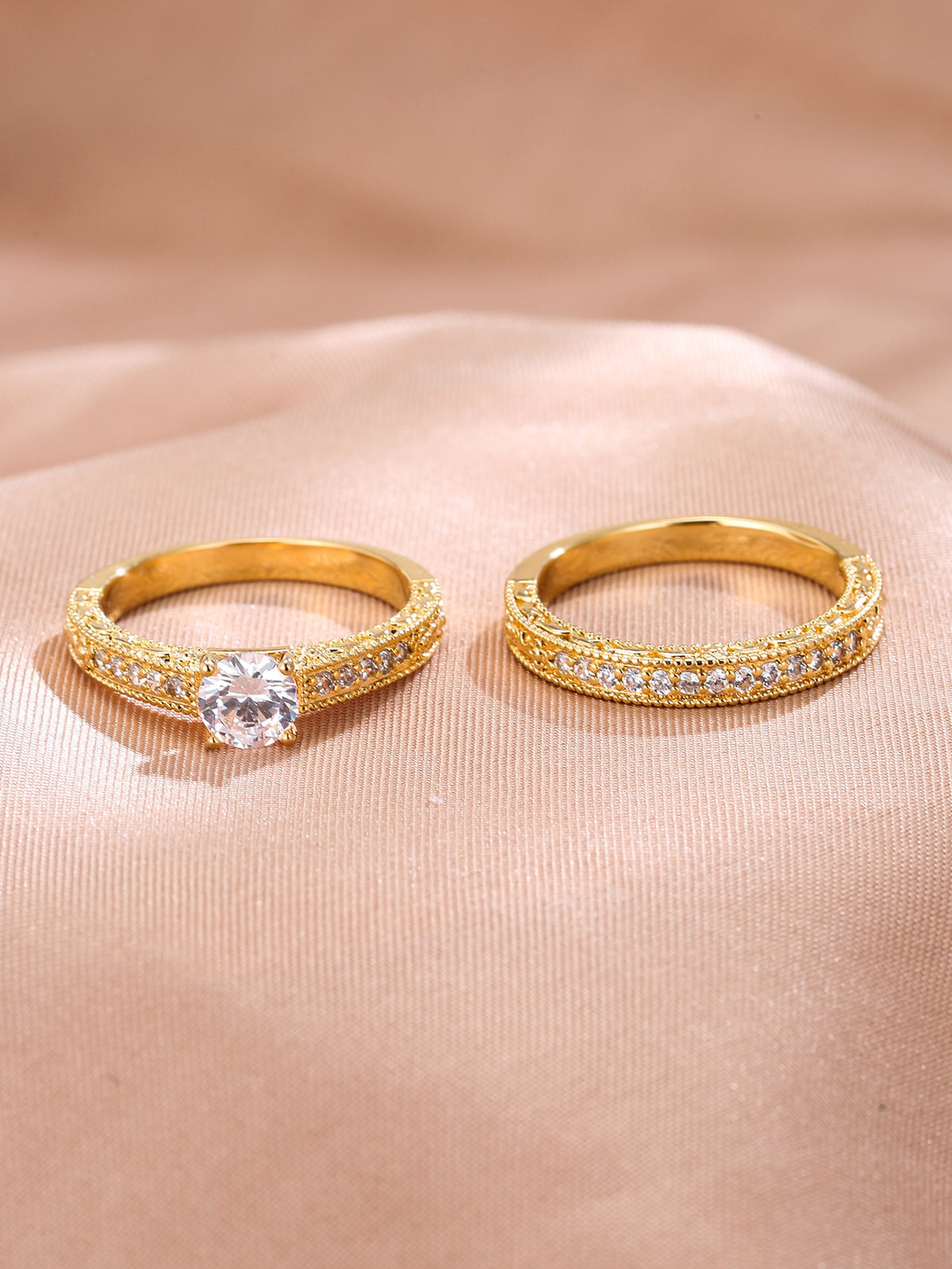 2pcs Zircon Decor Ring  - Gold