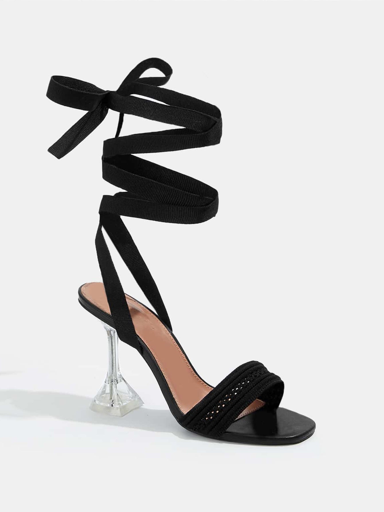 Tie Leg Design Pyramid Heeled Strappy Sandals - Black - FD ⚡