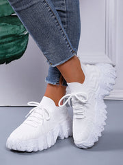 Striped Pattern Lace-up Front Chunky Sneakers - White