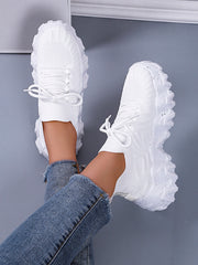 Striped Pattern Lace-up Front Chunky Sneakers - White - FD ⚡