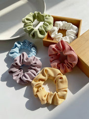 6pc Solid Ribbed Scrunchie Set