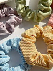 6pc Solid Ribbed Scrunchie Set