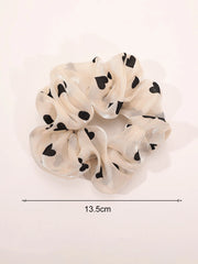2Pcs Heart Print Scrunchies Black White Elastic Hair Ties